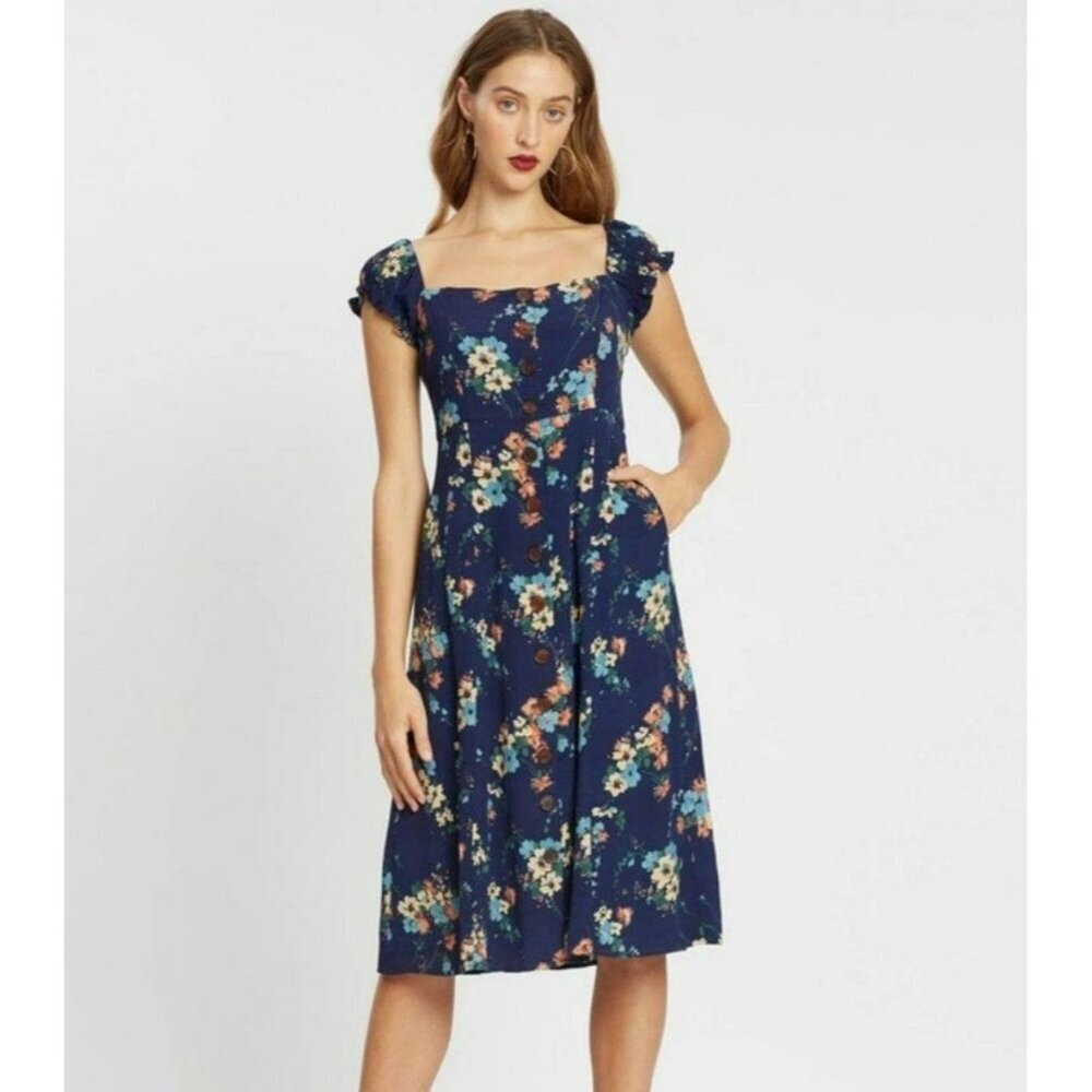 Revolve Capulet Mae Dress Floral Navy Multicolor Feminine Size Xs Coquette